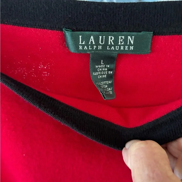 Lauren Ralph Lauren Red Pullover Boat Neck Button Accent Sweater Size Large EUC - Picture 6 of 8